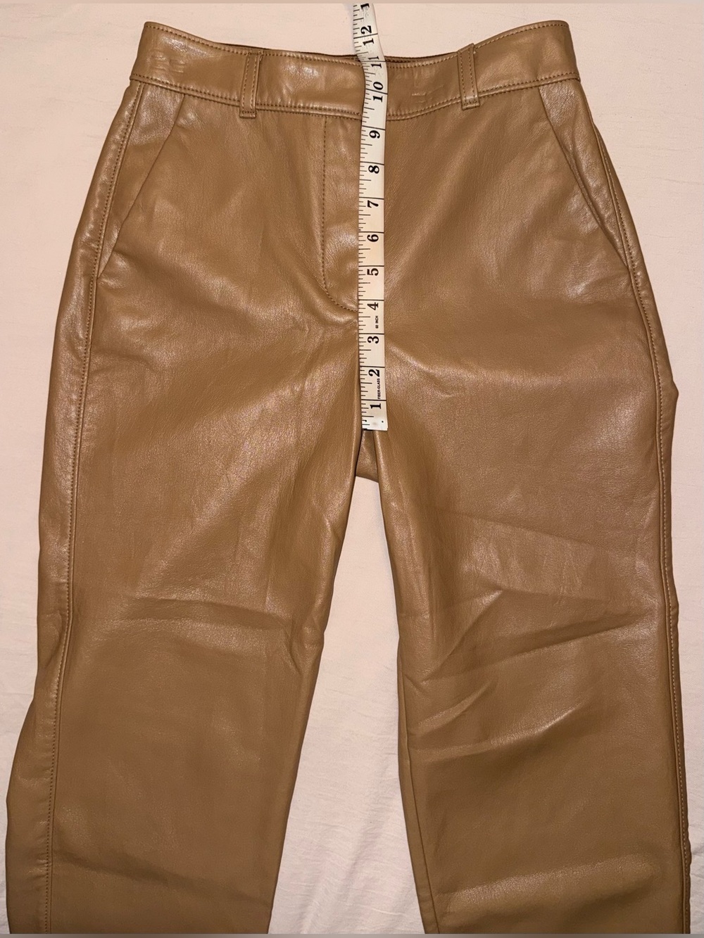 Aritzia Babaton Faux Leather Cropped Pants Camel Tan Brown Size 2 - Picture 7 of 14